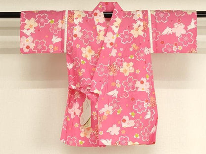 平和屋着物＊夏物　子供　女の子　甚平　飛び兎　舞桜文　綿　逸品　未使用　AABJ5670ja
