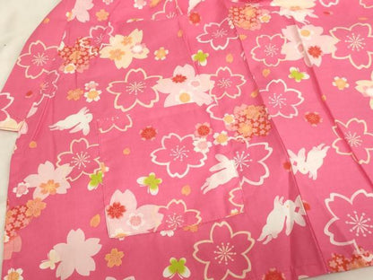 平和屋着物＊夏物　子供　女の子　甚平　飛び兎　舞桜文　綿　逸品　未使用　AABJ5670ja