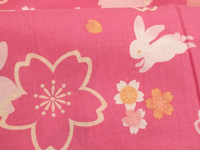 平和屋着物＊夏物　子供　女の子　甚平　飛び兎　舞桜文　綿　逸品　未使用　AABJ5670ja