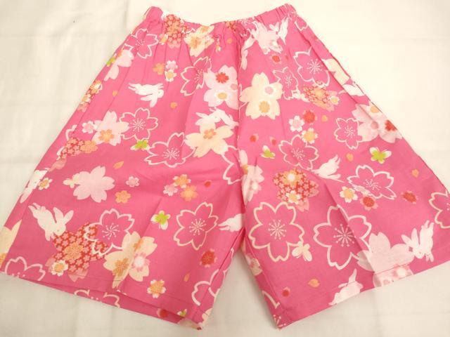 平和屋着物＊夏物　子供　女の子　甚平　飛び兎　舞桜文　綿　逸品　未使用　AABJ5670ja