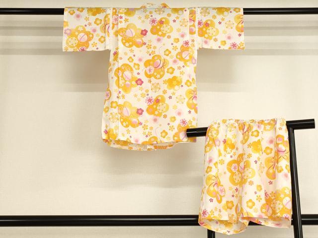 平和屋着物＊夏物　子供　女の子　甚平　舞花文　鈴　綿　逸品　未使用　AABJ5671ja