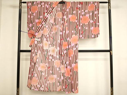 平和屋着物＊夏物　子供　女の子　綿紅梅　浴衣　舞梅文　綿　逸品　未使用　AABJ5672ja