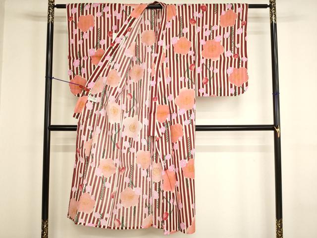 平和屋着物＊夏物　子供　女の子　綿紅梅　浴衣　舞梅文　綿　逸品　未使用　AABJ5672ja