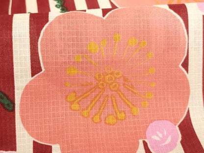 平和屋着物＊夏物　子供　女の子　綿紅梅　浴衣　舞梅文　綿　逸品　未使用　AABJ5672ja