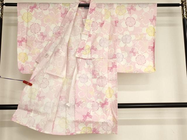平和屋着物＊夏物　子供　女の子　浴衣　pom ponette　舞桜　リボン　犬　綿　逸品　未使用　AABJ5673ja