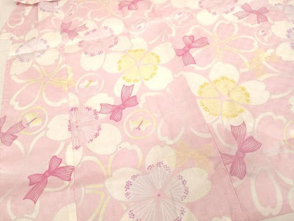 平和屋着物＊夏物　子供　女の子　浴衣　pom ponette　舞桜　リボン　犬　綿　逸品　未使用　AABJ5673ja