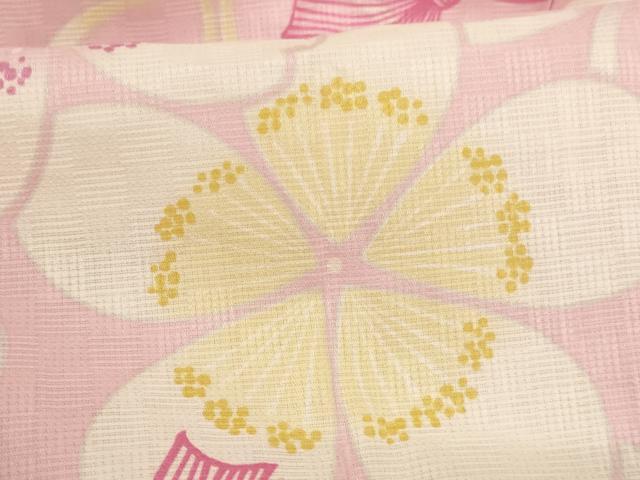 平和屋着物＊夏物　子供　女の子　浴衣　pom ponette　舞桜　リボン　犬　綿　逸品　未使用　AABJ5673ja