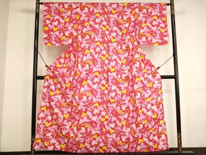 平和屋着物＊夏物　子供　女の子　浴衣　ハート　王冠　リボン　銀彩　綿　逸品　AABJ5674ja