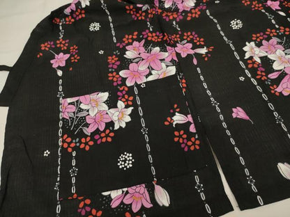 平和屋着物＊夏物　子供　女の子　甚平　上衣　花丸文　百合　黒地　綿　逸品　AABJ5675ja