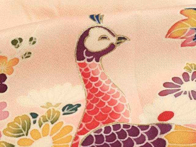 平和屋着物[]お宮参り　女の子　祝着　産着　初着　のしめ　型染め　孔雀花文　暈し染め　金彩　正絹　逸品　AABJ5677ja