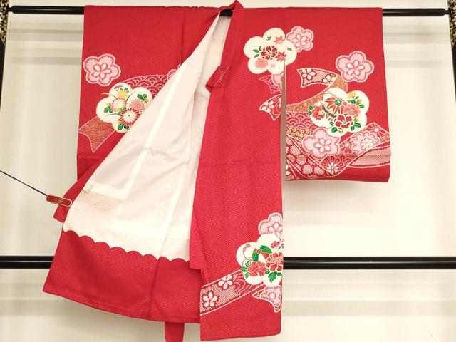 平和屋着物[]お宮参り　女の子　祝着　産着　初着　のしめ　絞り　刺繍　花車文　金糸　金彩　正絹　逸品　AABJ5678ja
