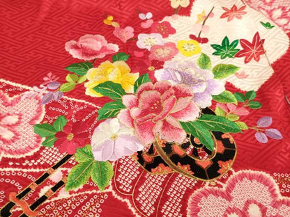 平和屋着物[]お宮参り　女の子　祝着　産着　初着　のしめ　絞り　刺繍　花車文　金糸　金彩　正絹　逸品　AABJ5678ja