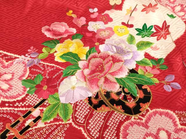 平和屋着物[]お宮参り　女の子　祝着　産着　初着　のしめ　絞り　刺繍　花車文　金糸　金彩　正絹　逸品　AABJ5678ja