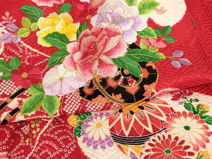 平和屋着物[]お宮参り　女の子　祝着　産着　初着　のしめ　絞り　刺繍　花車文　金糸　金彩　正絹　逸品　AABJ5678ja