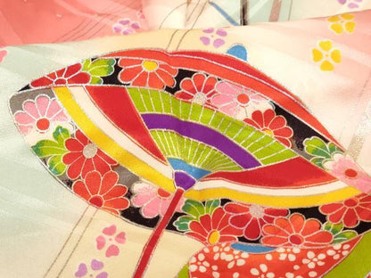平和屋着物[]七五三　女の子　３歳　祝着　三つ身　和傘　暈し染め　金銀彩　正絹　逸品　AABJ5679ja