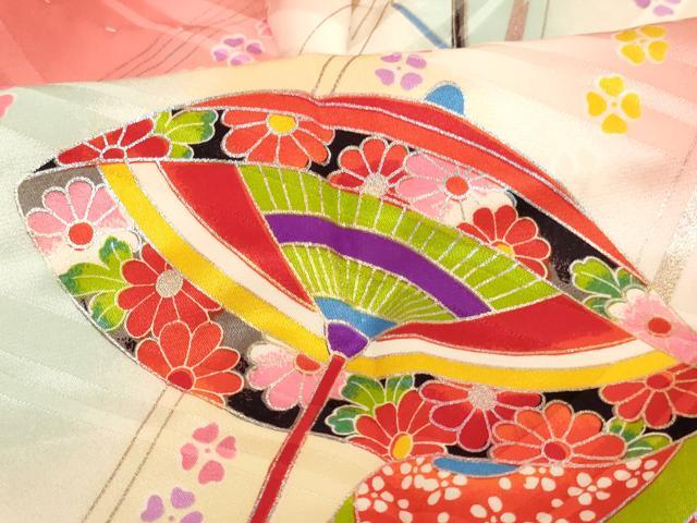平和屋着物[]七五三　女の子　３歳　祝着　三つ身　和傘　暈し染め　金銀彩　正絹　逸品　AABJ5679ja