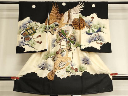 平和屋着物[]お宮参り　男の子　祝着　産着　初着　のしめ　鷹　松　金彩　逸品　未使用　AABJ5681ja