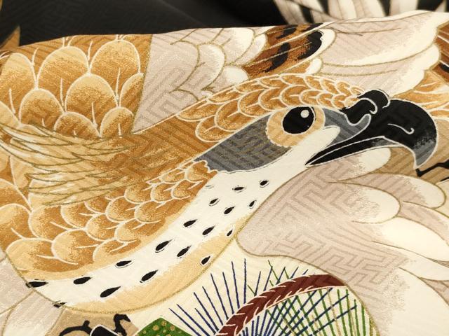平和屋着物[]お宮参り　男の子　祝着　産着　初着　のしめ　鷹　松　金彩　逸品　未使用　AABJ5681ja