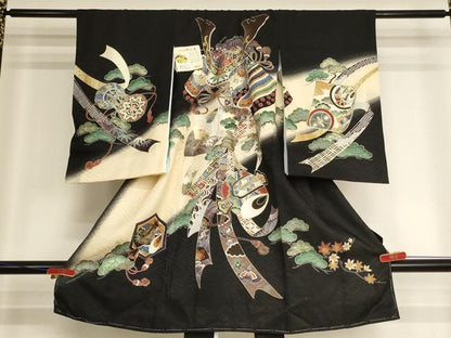 平和屋着物[]お宮参り　男の子　祝着　産着　初着　のしめ　兜　吉祥松文　暈し染め　金彩　逸品　未使用　AABJ5682ja