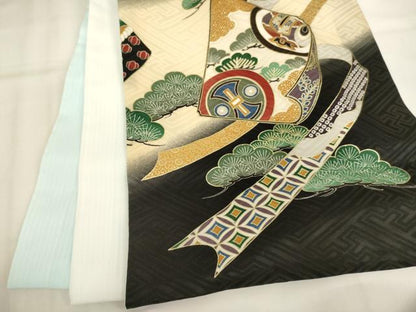 平和屋着物[]お宮参り　男の子　祝着　産着　初着　のしめ　兜　吉祥松文　暈し染め　金彩　逸品　未使用　AABJ5682ja