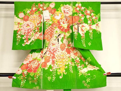 平和屋着物[]お宮参り　女の子　祝着　産着　初着　のしめ　駒刺繍　渡橋花文　金彩　逸品　未使用　AABJ5683ja