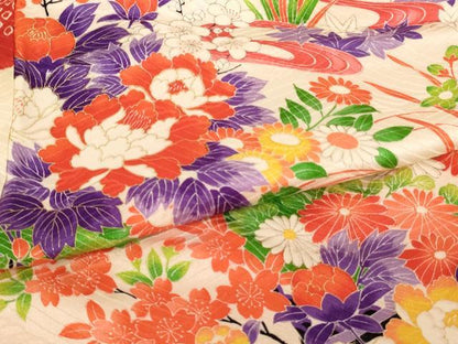 平和屋着物[]七五三　女の子　７歳　祝着　四つ身　絞り　草花文　金彩　正絹　逸品　AABJ5687ja