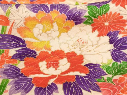 平和屋着物[]七五三　女の子　７歳　祝着　四つ身　絞り　草花文　金彩　正絹　逸品　AABJ5687ja