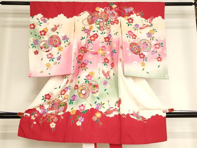 平和屋着物[]お宮参り　女の子　祝着　産着　初着　のしめ　花鼓飛鶴文　暈し染め　金銀彩　逸品　AABJ5689ja