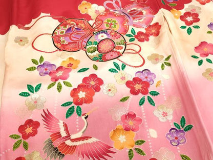 平和屋着物[]お宮参り　女の子　祝着　産着　初着　のしめ　花鼓飛鶴文　暈し染め　金銀彩　逸品　AABJ5689ja