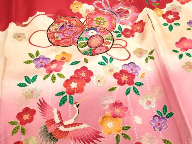 平和屋着物[]お宮参り　女の子　祝着　産着　初着　のしめ　花鼓飛鶴文　暈し染め　金銀彩　逸品　AABJ5689ja