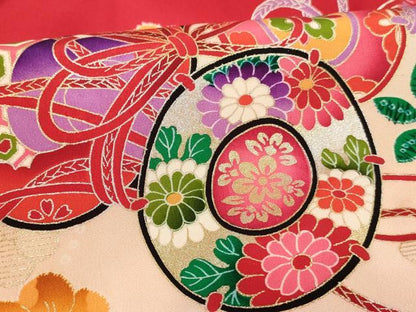 平和屋着物[]お宮参り　女の子　祝着　産着　初着　のしめ　花鼓飛鶴文　暈し染め　金銀彩　逸品　AABJ5689ja