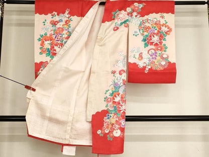 平和屋着物[]お宮参り　女の子　祝着　産着　初着　のしめ　花車文　暈し染め　銀彩　逸品　AABJ5690ja