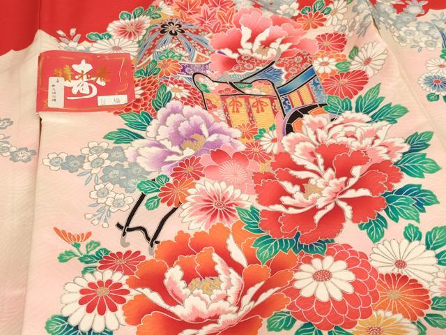 平和屋着物[]お宮参り　女の子　祝着　産着　初着　のしめ　花車文　暈し染め　銀彩　逸品　AABJ5690ja