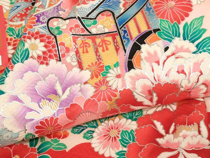 平和屋着物[]お宮参り　女の子　祝着　産着　初着　のしめ　花車文　暈し染め　銀彩　逸品　AABJ5690ja
