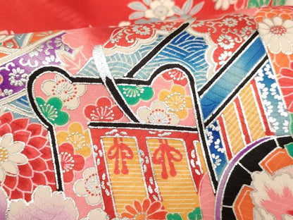 平和屋着物[]お宮参り　女の子　祝着　産着　初着　のしめ　花車文　暈し染め　銀彩　逸品　AABJ5690ja
