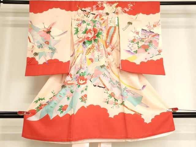 平和屋着物[]お宮参り　女の子　祝着　産着　初着　のしめ　几帳飛鶴花文　金彩　正絹　逸品　AABJ5691ja