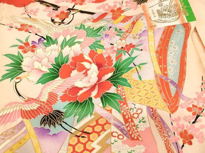 平和屋着物[]お宮参り　女の子　祝着　産着　初着　のしめ　几帳飛鶴花文　金彩　正絹　逸品　AABJ5691ja