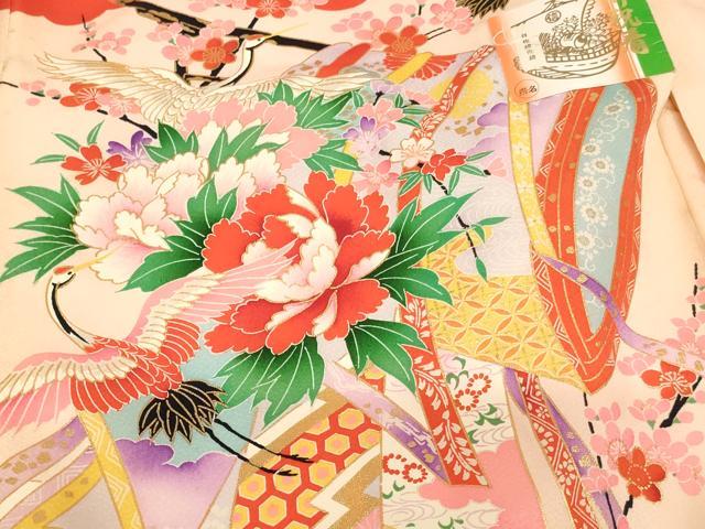 平和屋着物[]お宮参り　女の子　祝着　産着　初着　のしめ　几帳飛鶴花文　金彩　正絹　逸品　AABJ5691ja