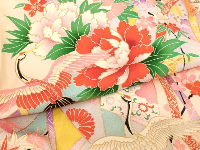 平和屋着物[]お宮参り　女の子　祝着　産着　初着　のしめ　几帳飛鶴花文　金彩　正絹　逸品　AABJ5691ja