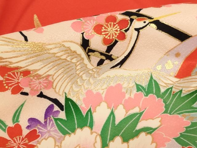 平和屋着物[]お宮参り　女の子　祝着　産着　初着　のしめ　几帳飛鶴花文　金彩　正絹　逸品　AABJ5691ja