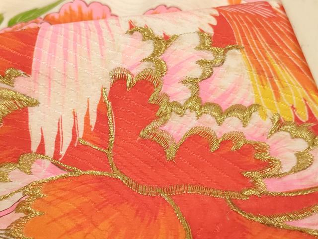 平和屋着物[]お宮参り　女の子　祝着　産着　初着　のしめ　刺繍　花鳥文　金糸　金彩　逸品　AABJ5692ja