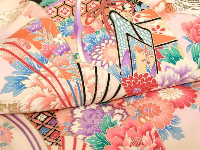 平和屋着物[]お宮参り　女の子　祝着　産着　初着　のしめ　扇面花蝶文　暈し染め　金彩　逸品　AABJ5693ja