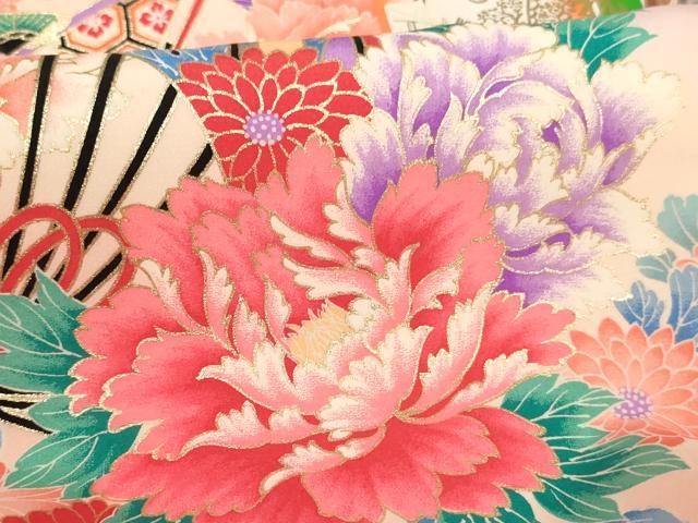 平和屋着物[]お宮参り　女の子　祝着　産着　初着　のしめ　扇面花蝶文　暈し染め　金彩　逸品　AABJ5693ja