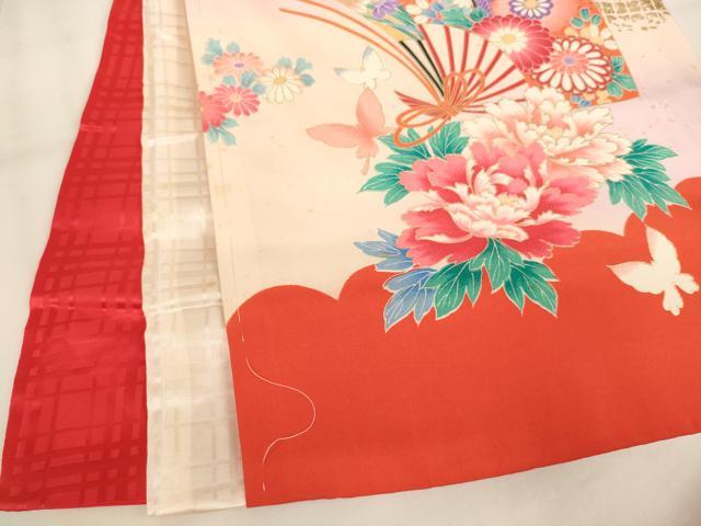 平和屋着物[]お宮参り　女の子　祝着　産着　初着　のしめ　扇面花蝶文　暈し染め　金彩　逸品　AABJ5693ja