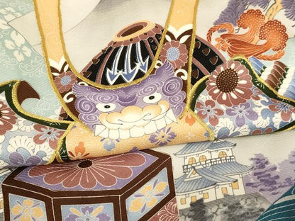 平和屋着物[]お宮参り　男の子　祝着　産着　初着　のしめ　刺繍　兜　地紙風景文　金糸　逸品　AABJ5694ja