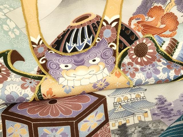 平和屋着物[]お宮参り　男の子　祝着　産着　初着　のしめ　刺繍　兜　地紙風景文　金糸　逸品　AABJ5694ja