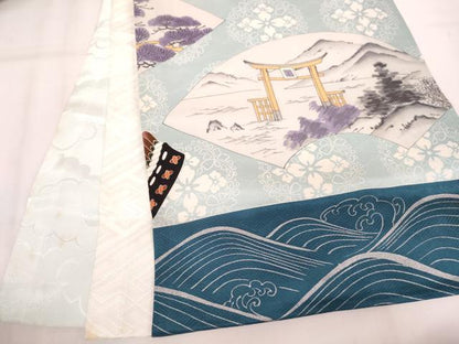 平和屋着物[]お宮参り　男の子　祝着　産着　初着　のしめ　刺繍　兜　地紙風景文　金糸　逸品　AABJ5694ja