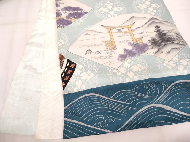 平和屋着物[]お宮参り　男の子　祝着　産着　初着　のしめ　刺繍　兜　地紙風景文　金糸　逸品　AABJ5694ja