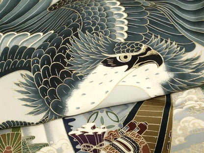 平和屋着物[]お宮参り　男の子　祝着　産着　初着　のしめ　鷹　吉祥文　金銀彩　正絹　逸品　AABJ5696ja