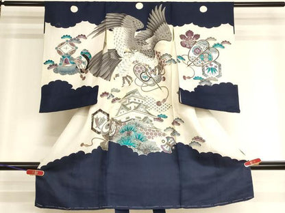 平和屋着物[]お宮参り　男の子　祝着　産着　初着　のしめ　鷹　風景松文　金彩　正絹　逸品　AABJ5697ja